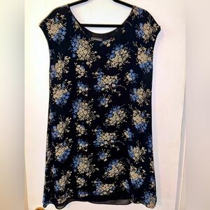 Banana Republic Floral Print on Black Shift Dress Size Large